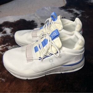 On Cloud White and Blue Sneakers